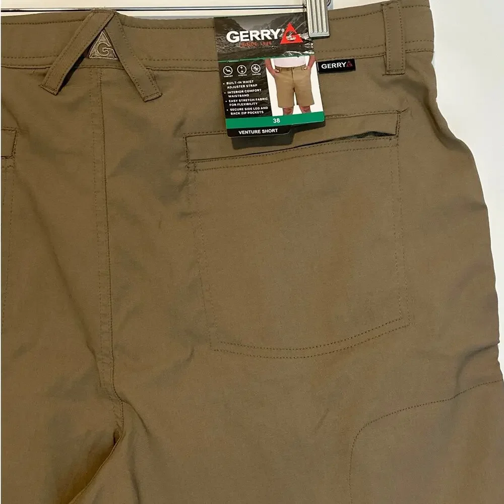 Gerry Venture Shorts Men's Brown Tan Khaki Sz 38 Adjustable Waist Casual Stretch